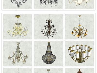 精品歐式風格室內(nèi)燈具臺燈吊燈水晶燈歐式吊燈SU模型